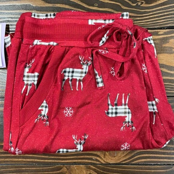 NEW XL 16-18 Women's Christmas Plaid Deer Sleep Joggers w/ Pockets - Picture 3 of 3